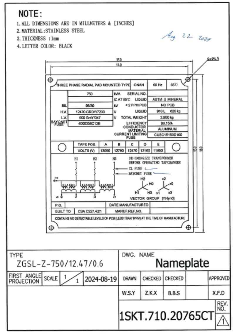 2000 kVA distribution transformer nameplate 2000 kVA distribution transformer nameplate
